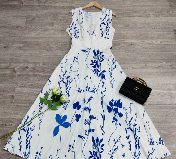 Olive - Diepe V-hals Bloemen Maxi Jurk