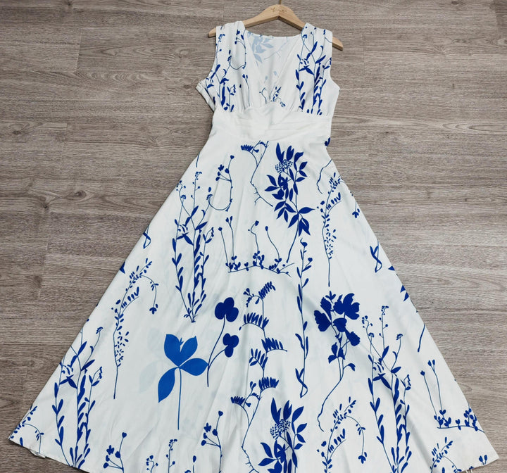 Olive - Diepe V-hals Bloemen Maxi Jurk