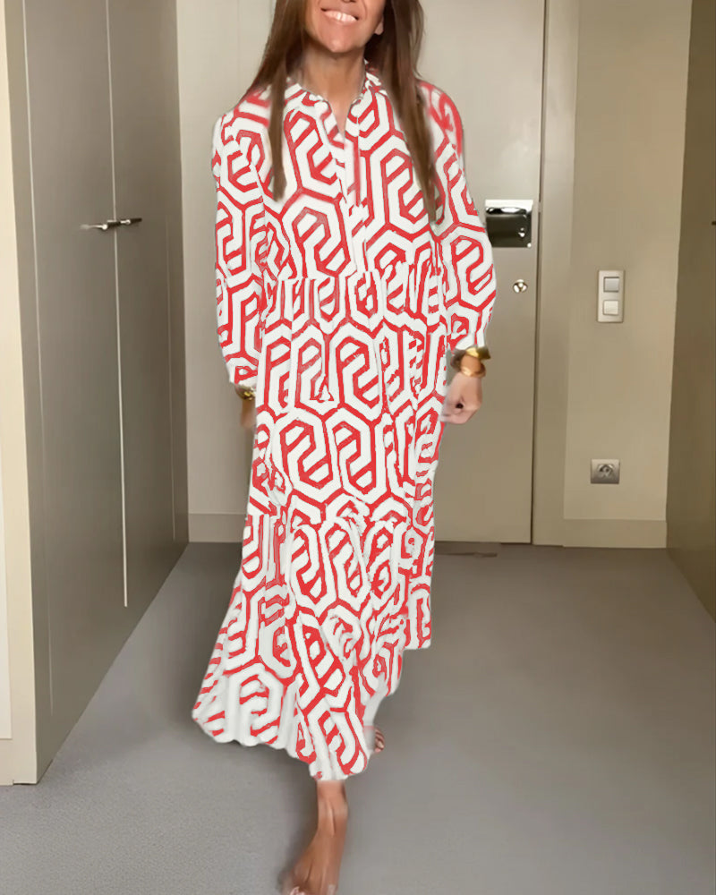 Briella - casual maxi jurk met lange mouwen en print