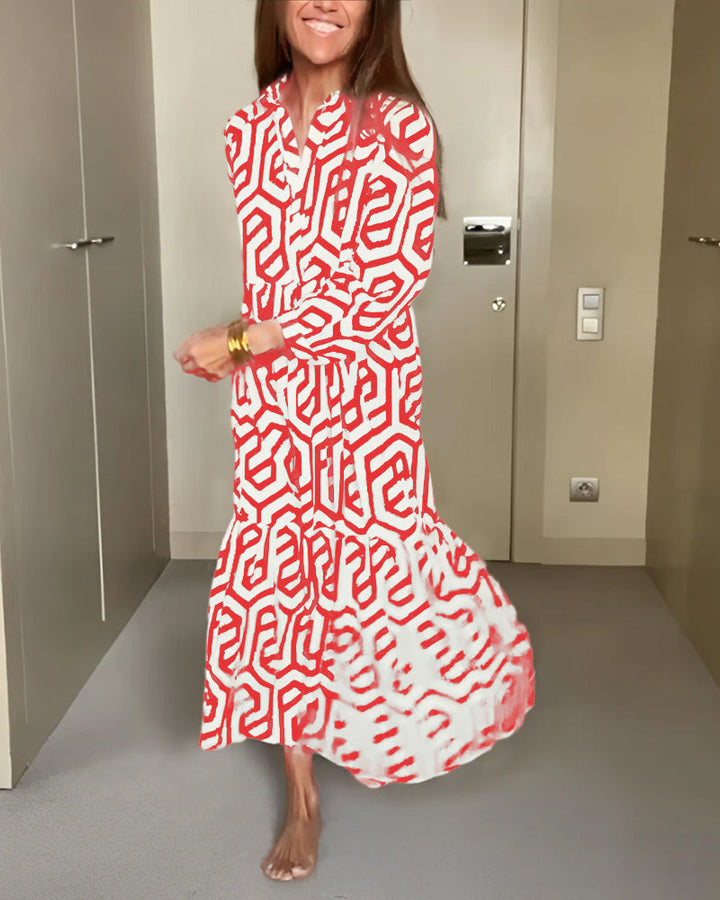 Briella - casual maxi jurk met lange mouwen en print