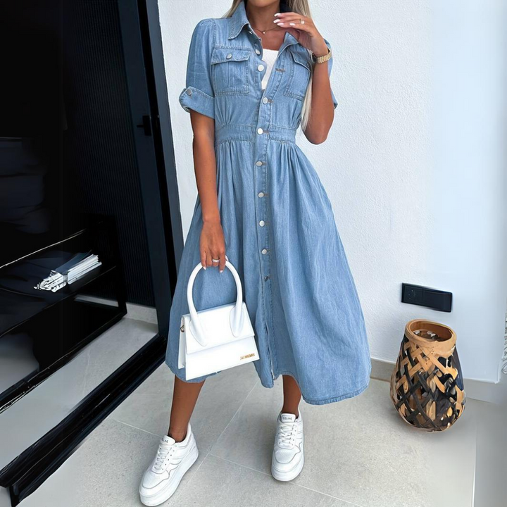 Macie - Stijlvolle Denim Midi-jurk