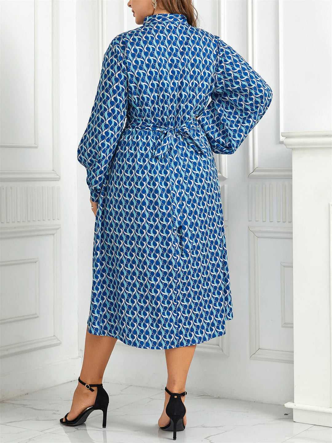 Adeline - casual elastische taille plus size bedrukte jurk