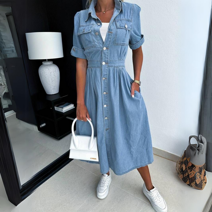 Macie - Stijlvolle Denim Midi-jurk