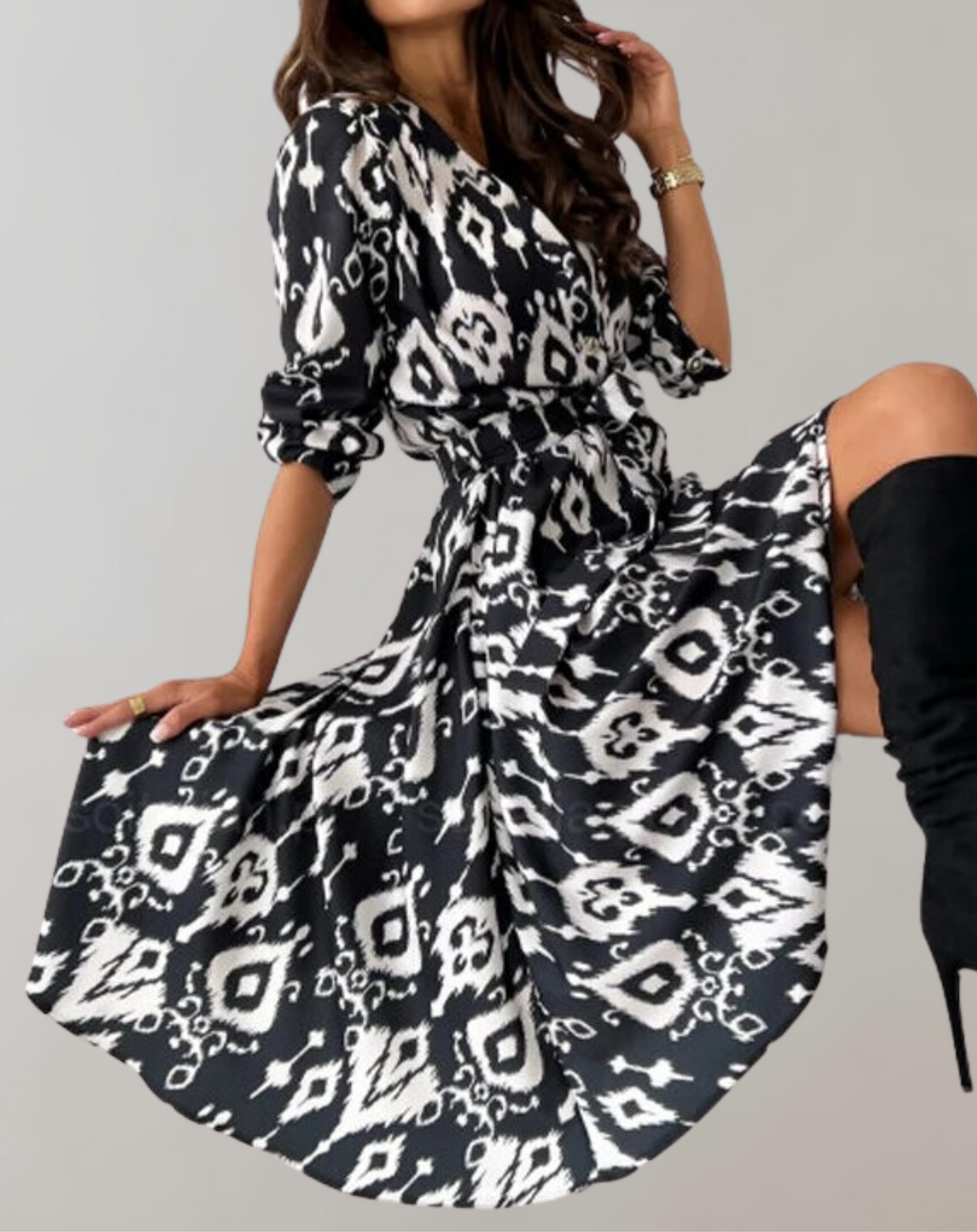 Aliyah - casual jurk met lange mouwen en print