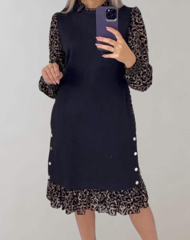 Tess - Stijlvolle luipaardprint jurk met lange mouwen