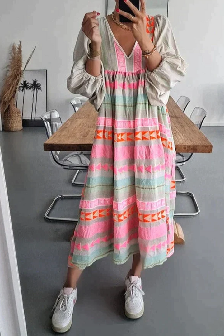 Julissa - casual maxi-jurk met pofmouwen