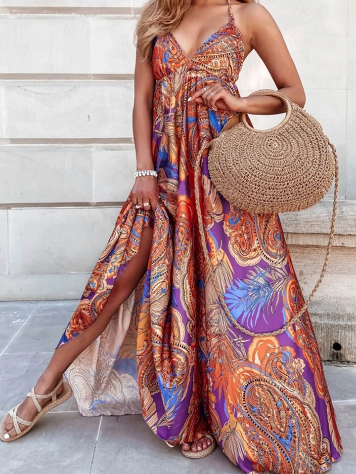 Rowan - Bloemenprint Halter Maxi Jurk