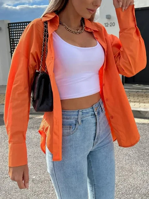 Adelyn - casual streetwear oranje blouse met knopen