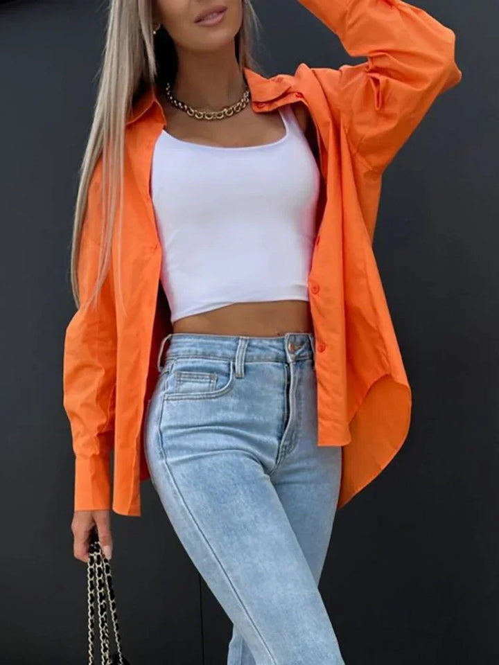 Adelyn - casual streetwear oranje blouse met knopen