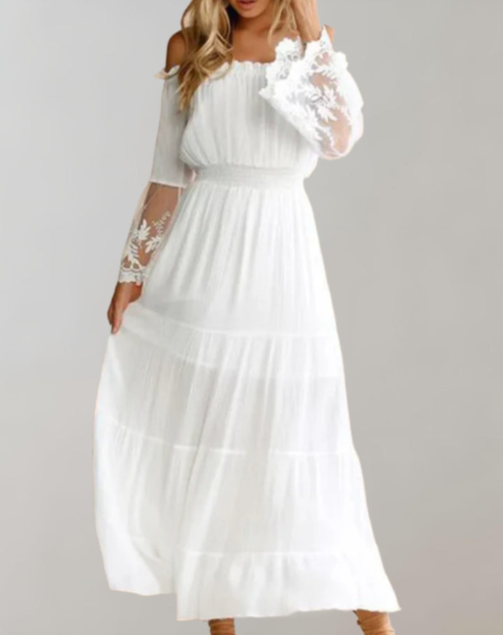 Sandra - Elegante off-shoulder kanten maxi-jurk