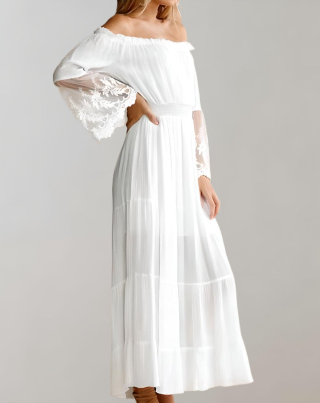 Sandra - Elegante off-shoulder kanten maxi-jurk