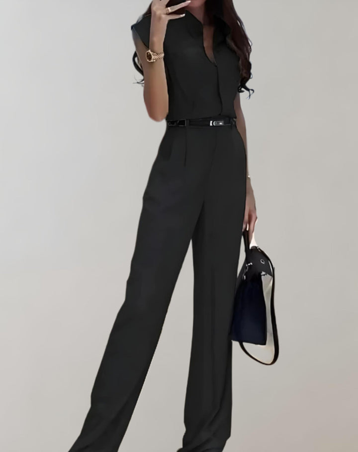 Thea - Stijlvolle jumpsuit met wijde pijpen en korte mouwen