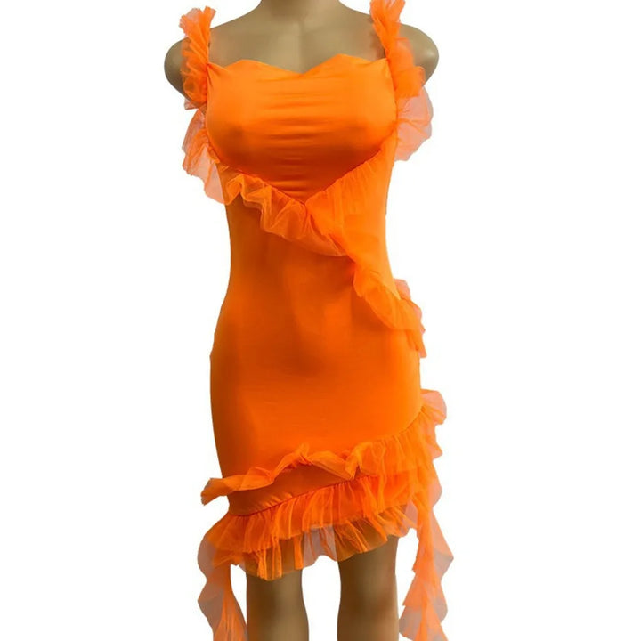 Autumn - Oranje kanten jurk met één schouder