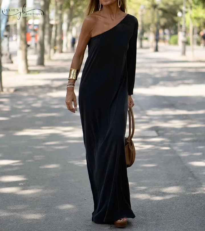 Peach - casual one-shoulder maxi jurk