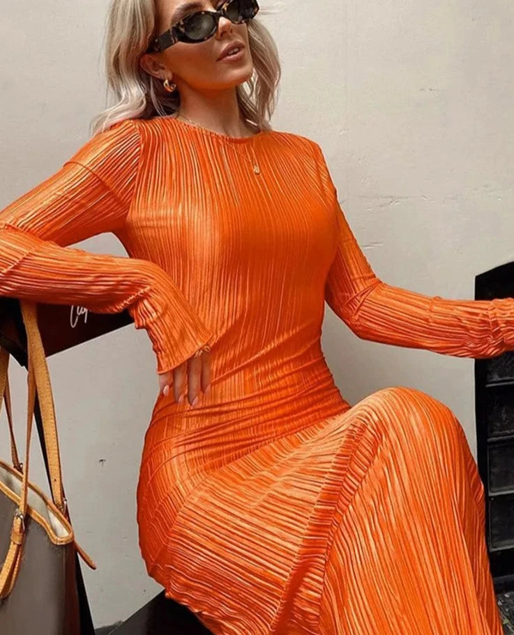 Aubree - oranje bodycon jurk met lange mouwen