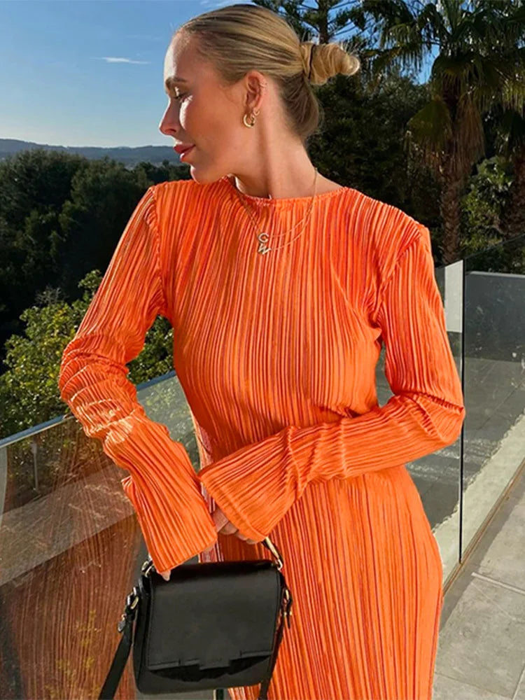 Aubree - oranje bodycon jurk met lange mouwen