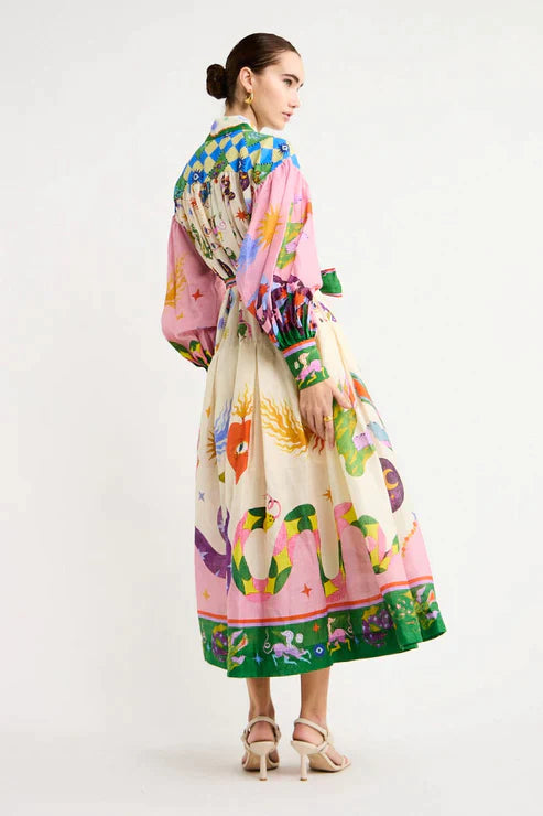 Georgina - Bedrukte lange vintage jurk