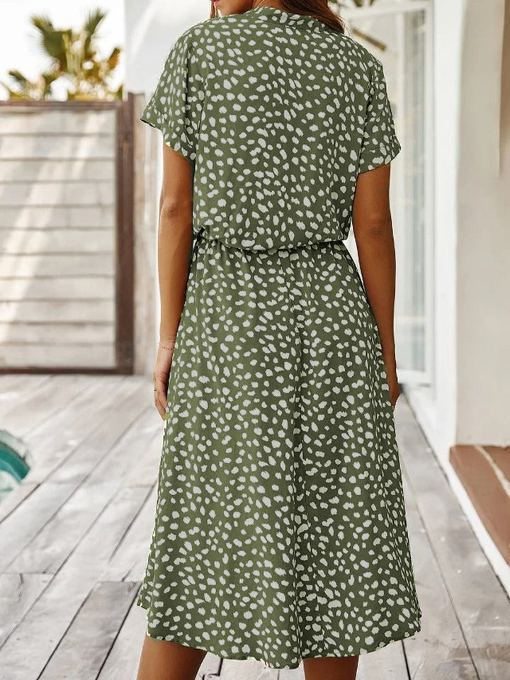 Doris - stijlvolle midi-jurk met elastische tailleprint