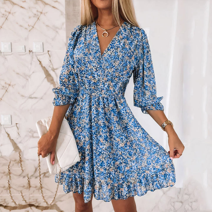 Deanna - stijlvolle bloemenprint elastische taille jurk