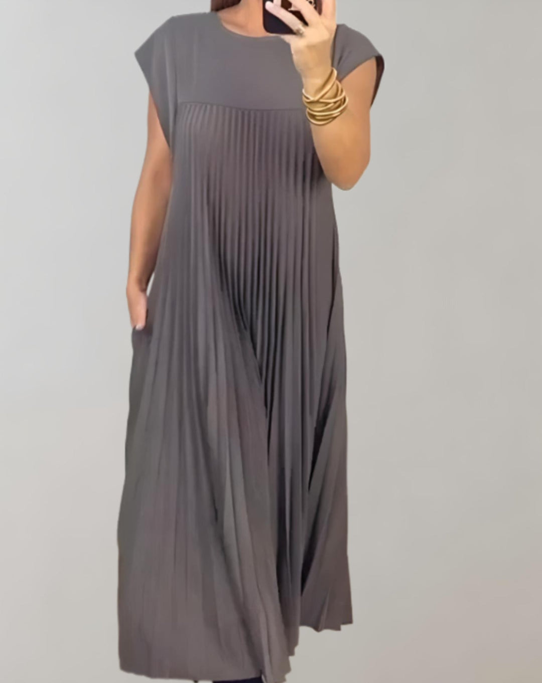 Sydney - Stijlvolle maxi-jurk met korte mouwen en plooien