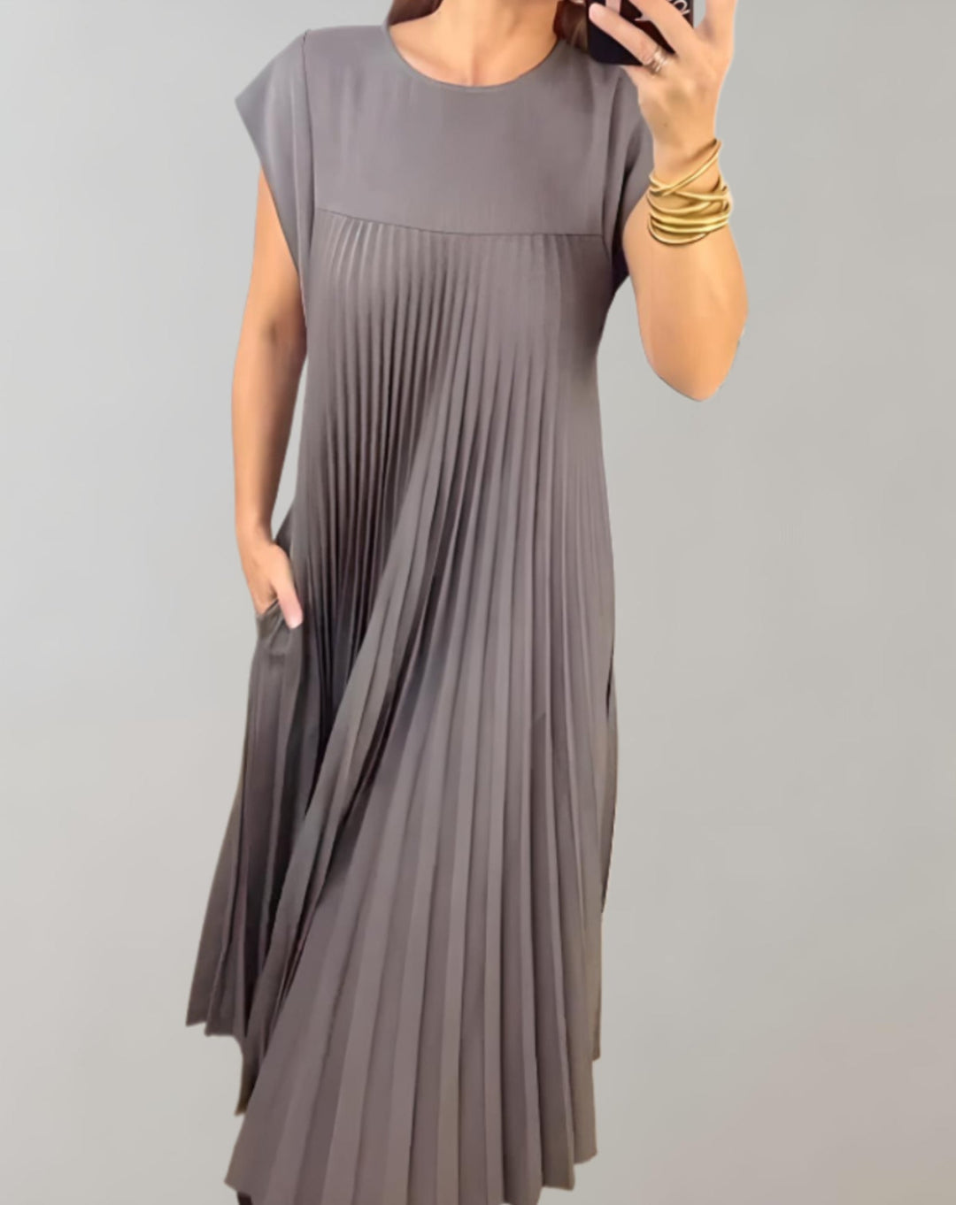 Sydney - Stijlvolle maxi-jurk met korte mouwen en plooien