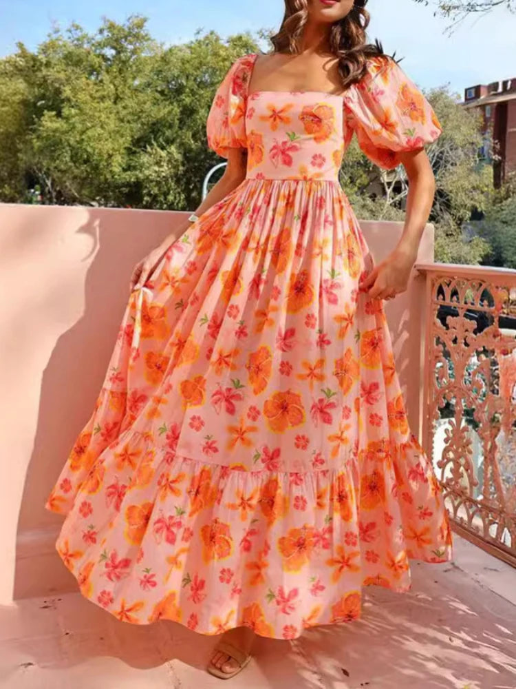 Alaina - elegante oranje jurk met pofmouwen