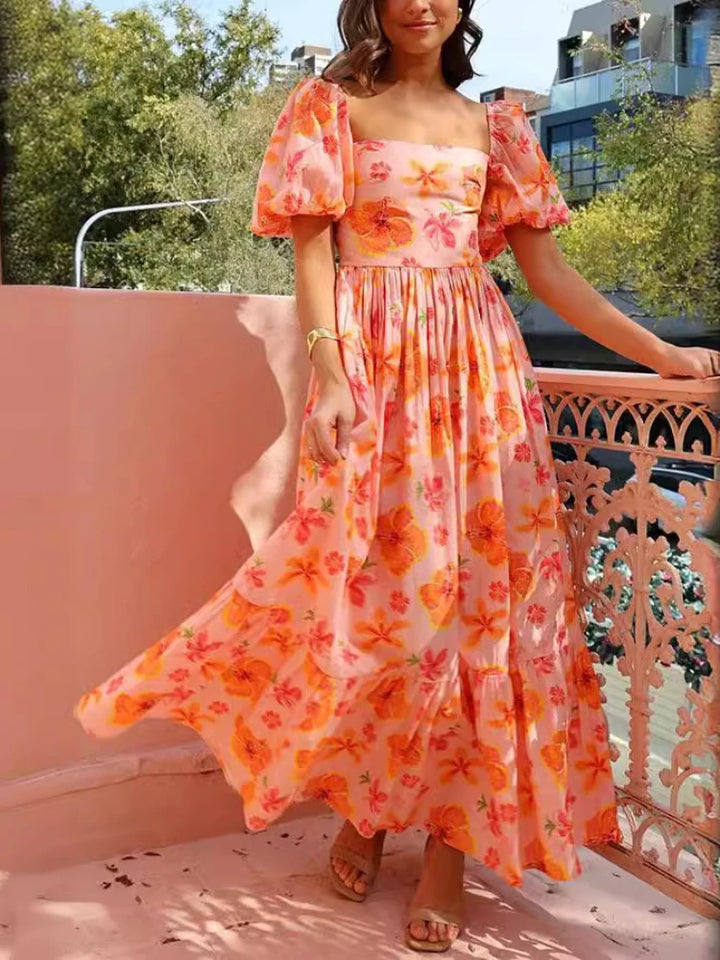 Alaina - elegante oranje jurk met pofmouwen