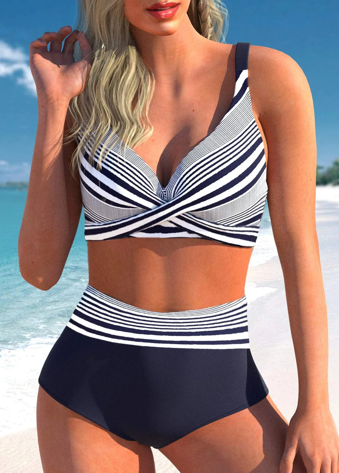 Queenie - hooggetailleerde elastische bikini set