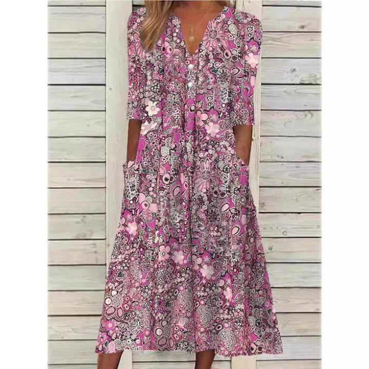 Nessa - bloemen midi jurk met zakken