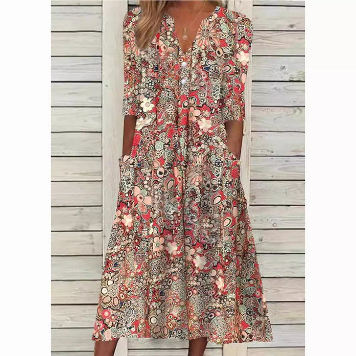 Nessa - bloemen midi jurk met zakken