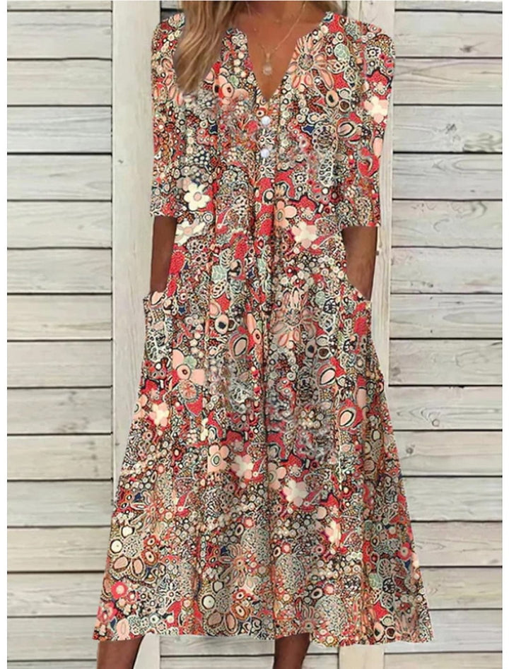 Nessa - bloemen midi jurk met zakken