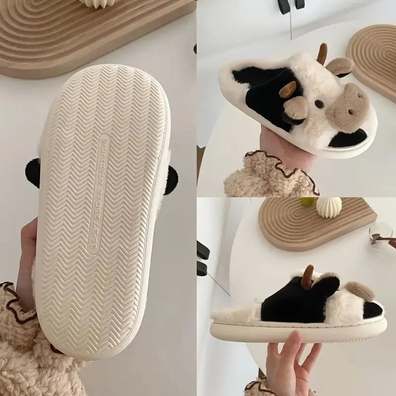 Warm Whimsy - schattige fluffy koe slippers