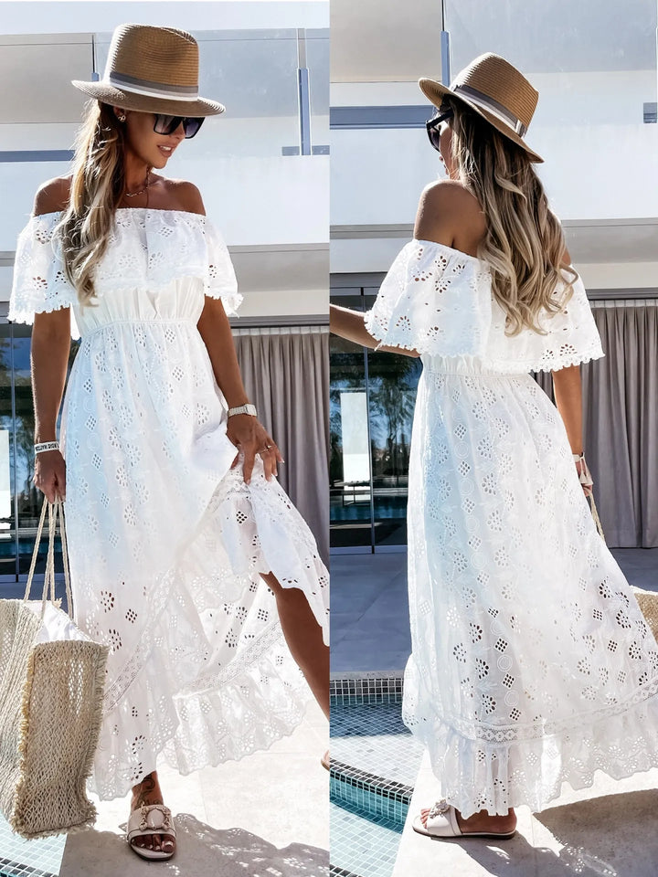 Genevie - off-shoulder kant maxi jurk