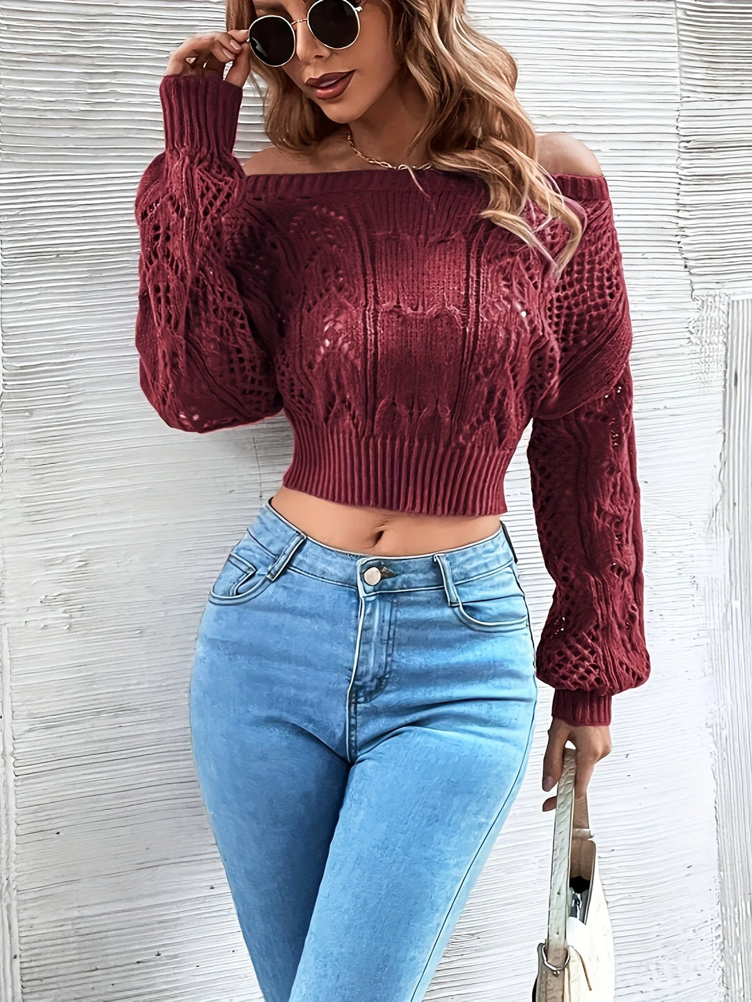 Romina - off-shoulder gebreide holle trui