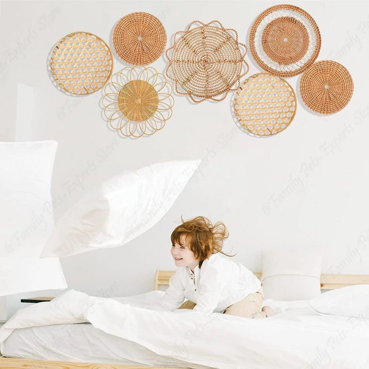 Woven Dreams - 7-delige rattan muurdecor set