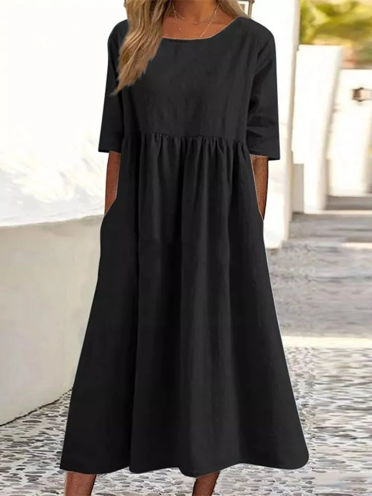 Veronica - stijlvolle plus size vintage jurk met halve mouwen