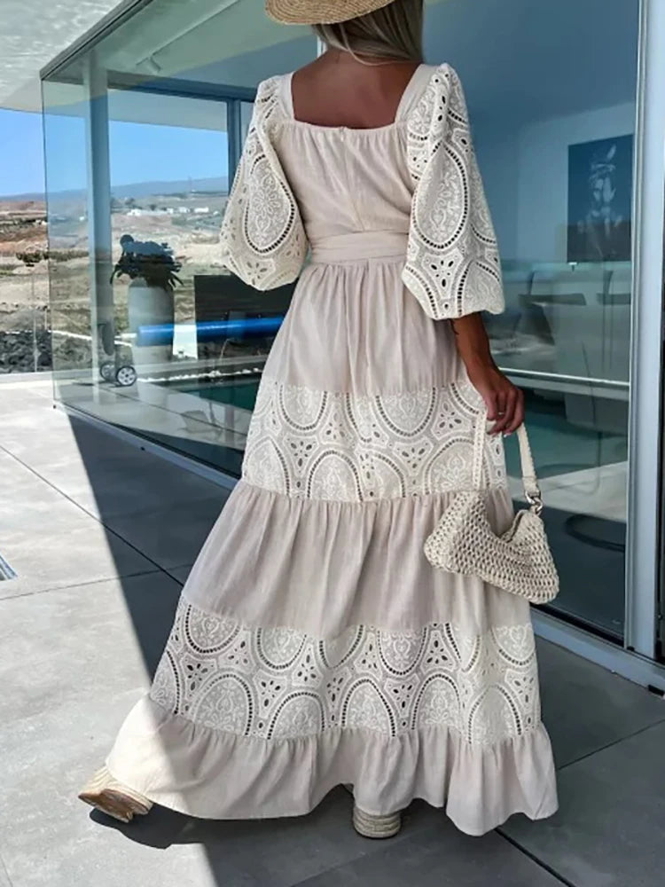 Leslie - elegante kanten maxi jurk