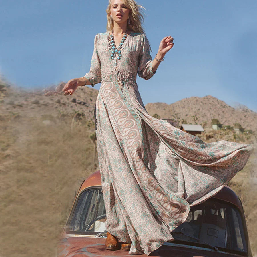 Theodora - bohemian maxi-jurk met split