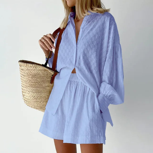 Kate - casual ademende chique set [blouse+shorts]