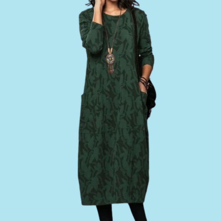 Marina - Stijlvol losvallend jurkje met lange mouwen en zakken