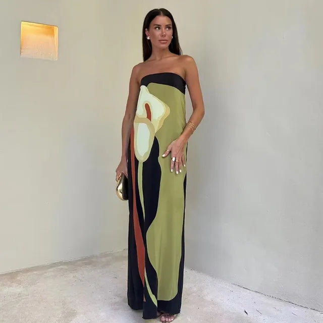 Megan - lange off-shoulder maxi jurk