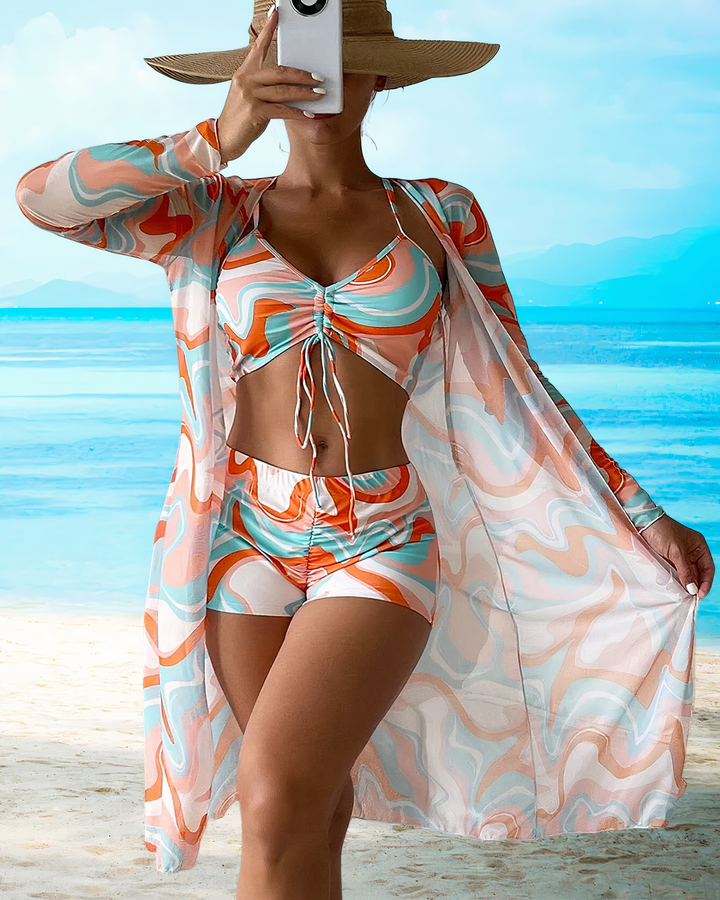 Louisa - bedrukte bikiniset met hoge taille en cover-up