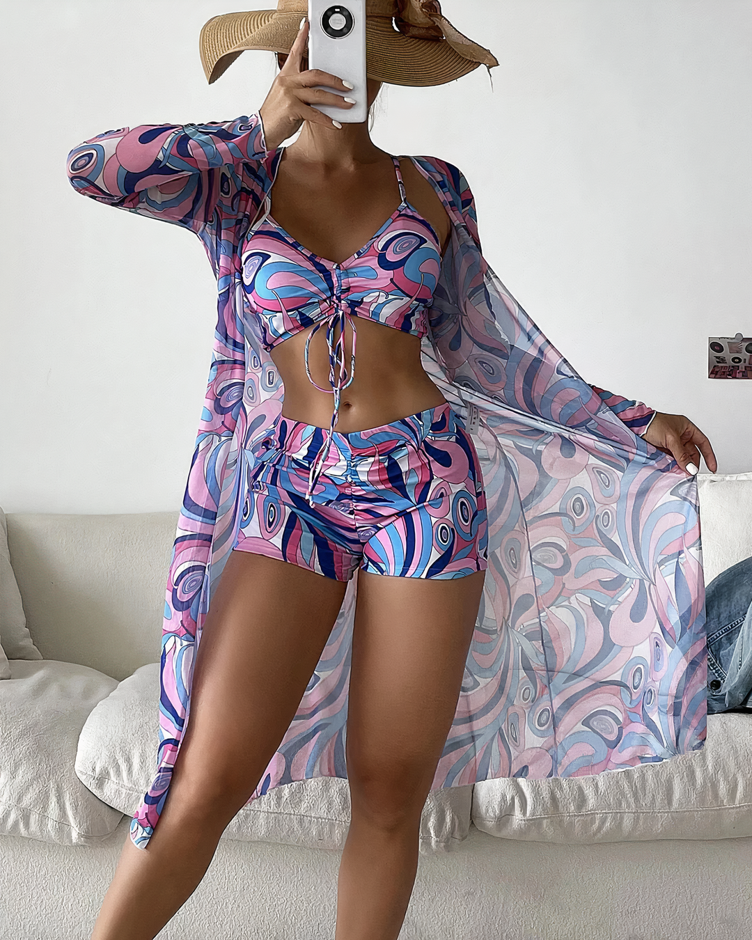 Louisa - bedrukte bikiniset met hoge taille en cover-up