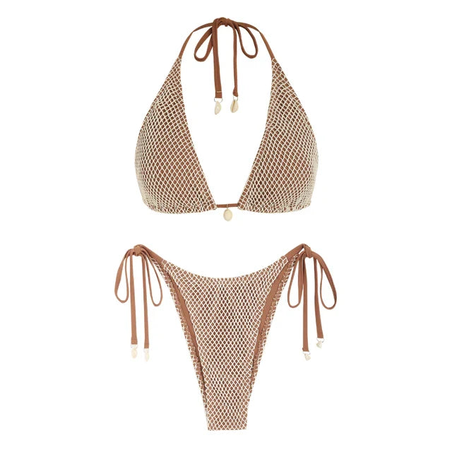 Odette - visnet halter bikini met zijkant strik