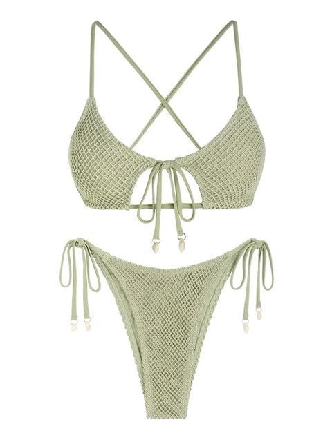 Odette - visnet halter bikini met zijkant strik