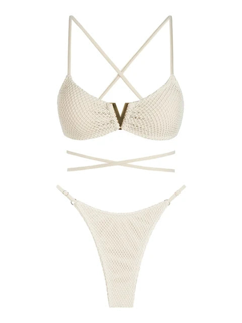 Odette - visnet halter bikini met zijkant strik