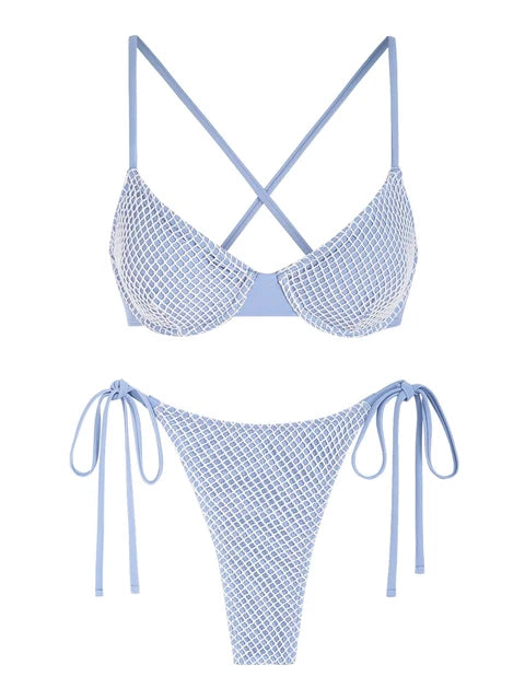 Odette - visnet halter bikini met zijkant strik