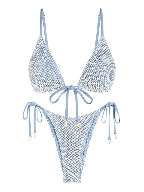 Odette - visnet halter bikini met zijkant strik