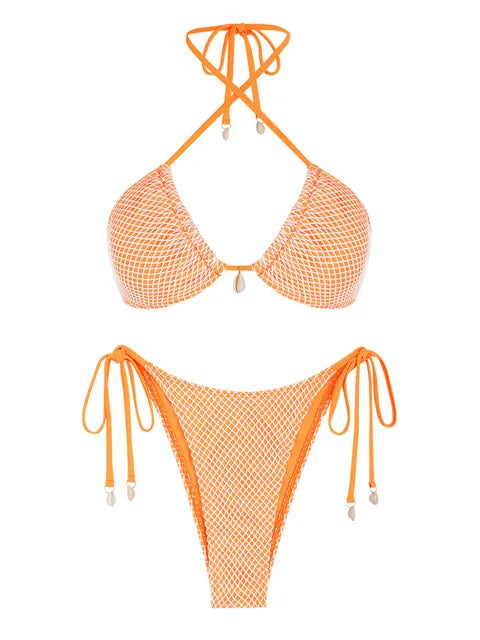 Odette - visnet halter bikini met zijkant strik