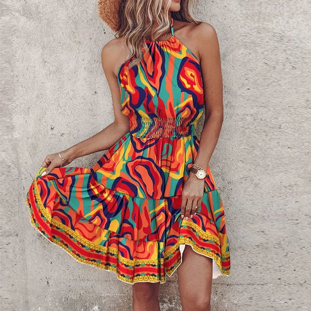 Ivoree - chique jurk met halternek en elastische taille